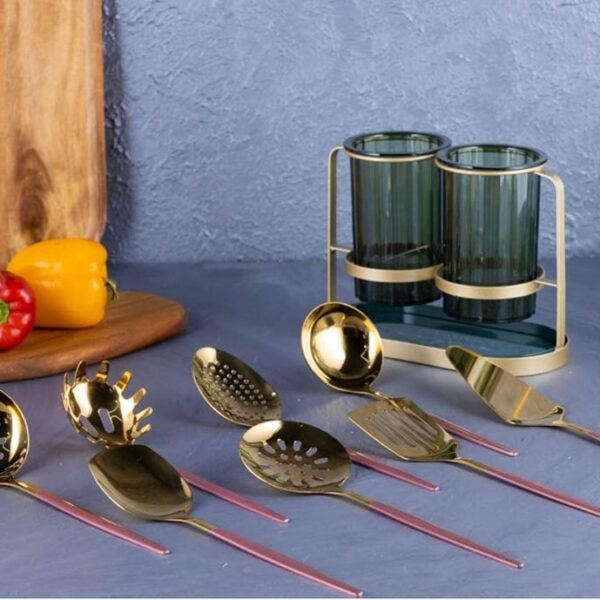 طقم توزيع استيل دهبي بيد الوان 9 ق