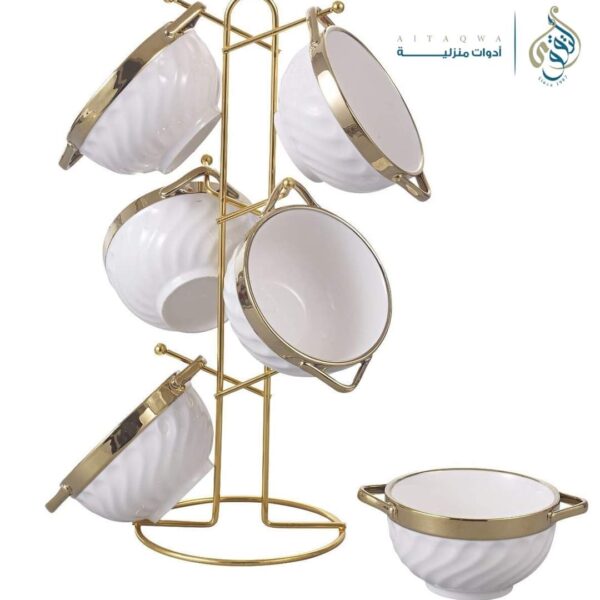 طقم مج شوربه بورسلين علي حامل 7 قطع