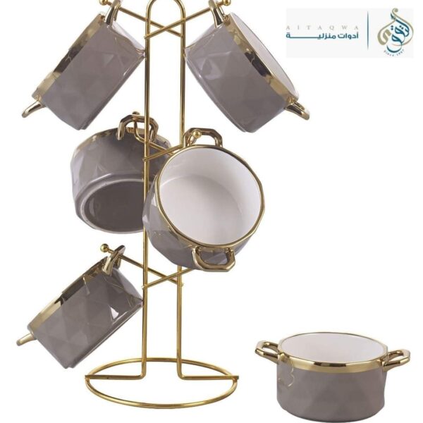 طقم  مج شوربه بورسلين علي حامل 7 قطع