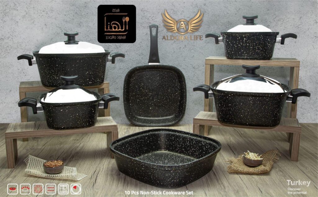 طقم حلل جرانيت مربع 10 قطع تركي  ماركه الهنا