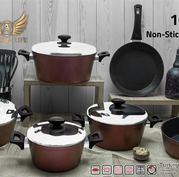 طقم حلل تيتانيوم مدور 10 قطع تركي