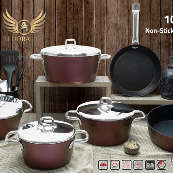 طقم حلل تيتانيوم مدور 10 قطع تركي