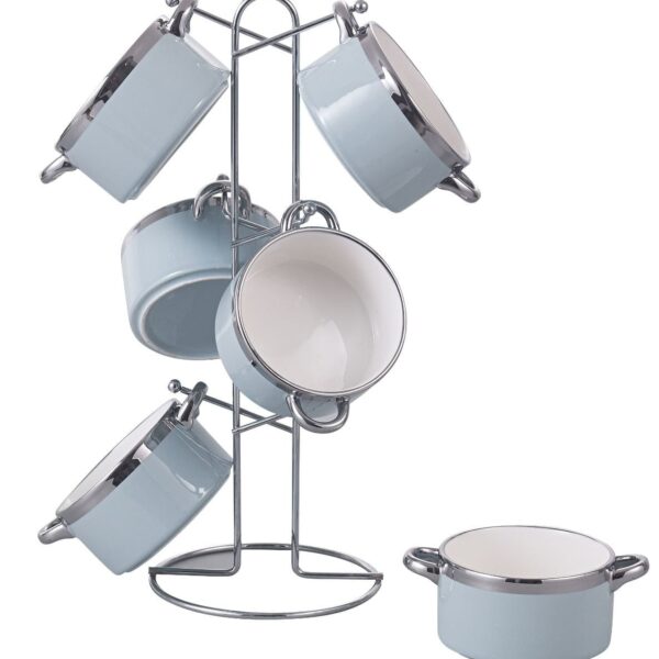 طقم مج شوربه بورسلين 6 قطع عل حامل استيل