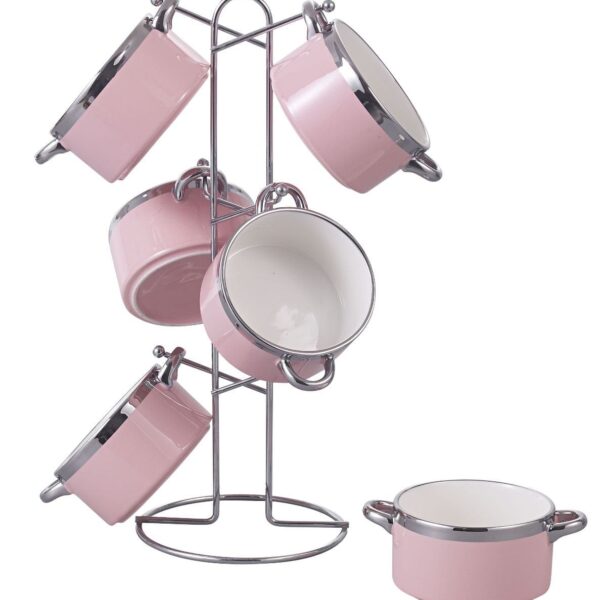 طقم مج شوربه بورسلين 6 قطع عل حامل استيل