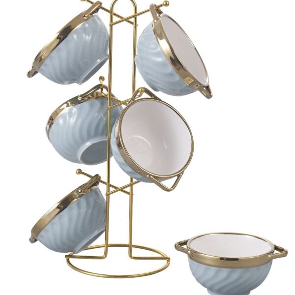 طقم مج شوربه بورسلين 6 قطع عل حامل استيل