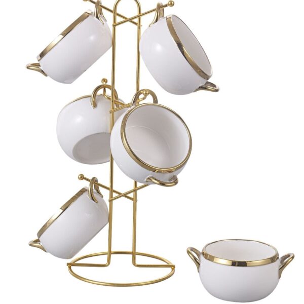 طقم مج شوربه بورسلين 6 قطع عل حامل استيل