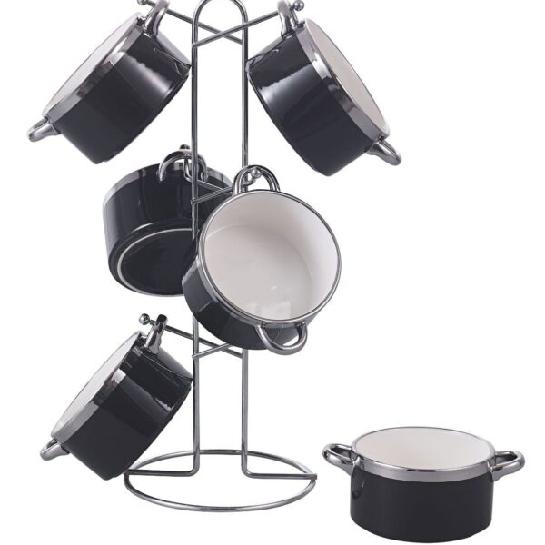 طقم مج شوربه بورسلين 6 قطع عل حامل استيل