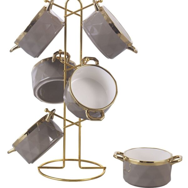 طقم مج شوربه بورسلين 6 قطع عل حامل استيل