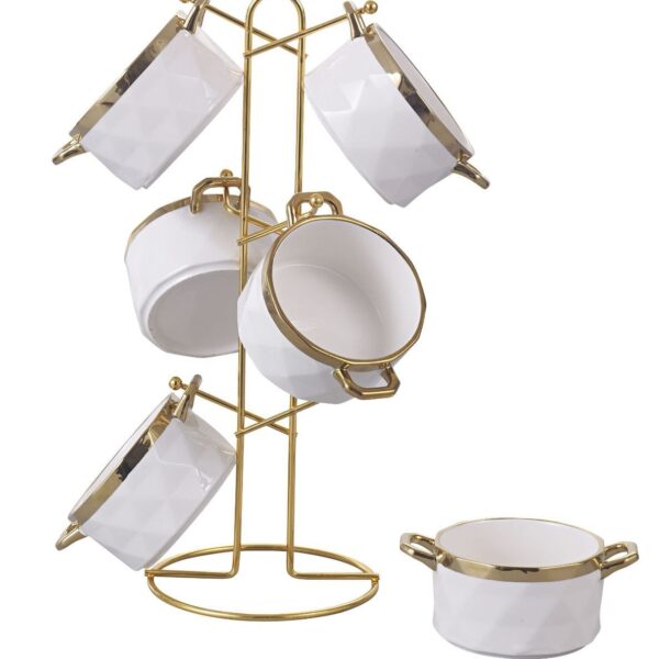 طقم مج شوربه بورسلين 6 قطع عل حامل استيل