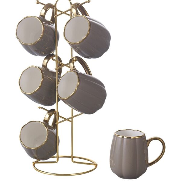 طقم مج كافيه بورسلين 6 قطع علي حامل استيل