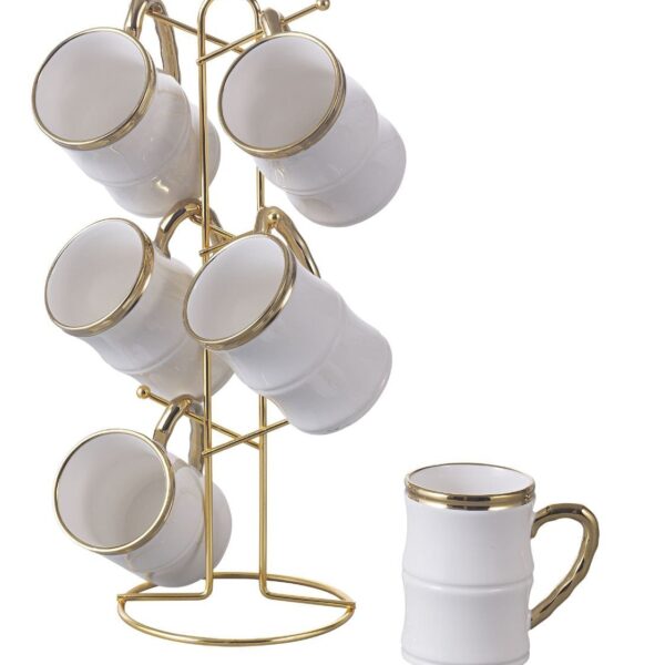 طقم مج كافيه بورسلين 6 قطع علي حامل استيل