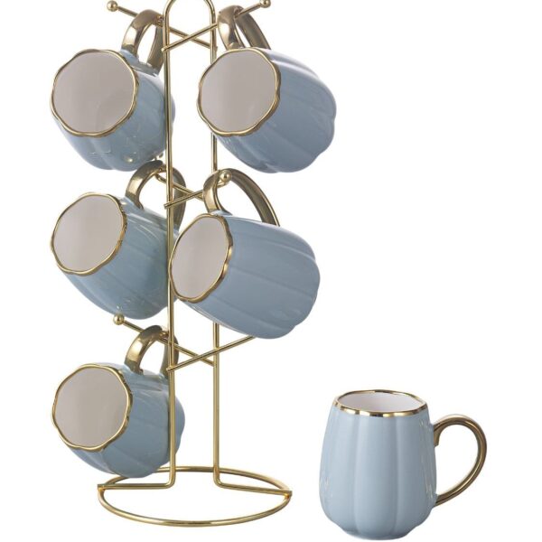 طقم مج كافيه بورسلين 6 قطع علي حامل استيل