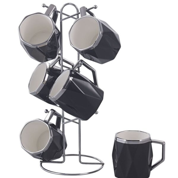 طقم مج كافيه بورسلين 6 قطع علي حامل استيل