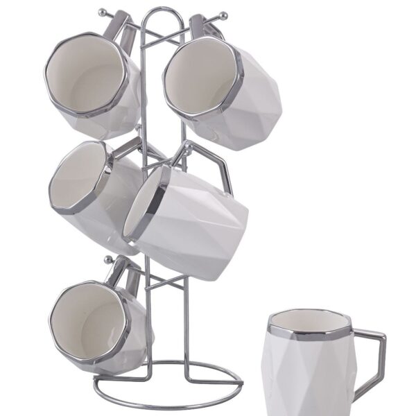 طقم مج كافيه بورسلين 6 قطع علي حامل استيل