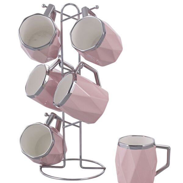 طقم مج كافيه بورسلين 6 قطع علي حامل استيل