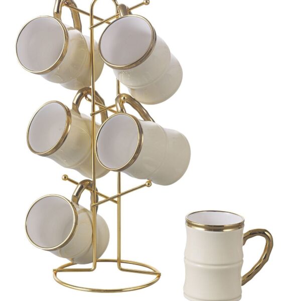 طقم مج كافيه بورسلين 6 قطع علي حامل استيل