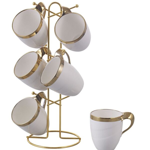 طقم مج كافيه بورسلين 6 قطع علي حامل استيل