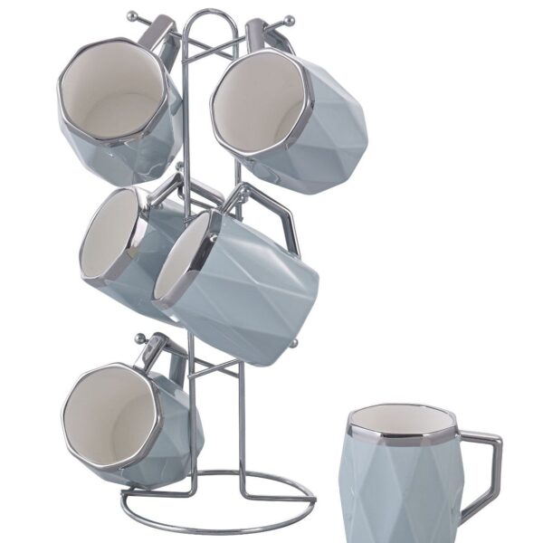 طقم مج كافيه بورسلين 6 قطع علي حامل استيل