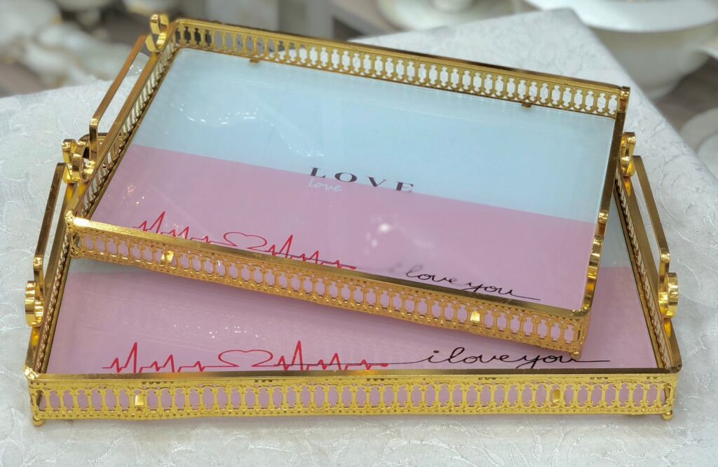 طقم صواني تقديم زجاج 2 قطعه