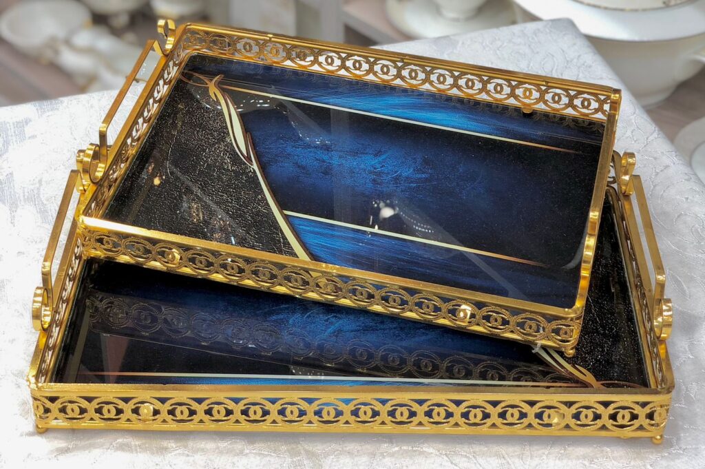 طقم صواني تقديم زجاج 2 قطعه