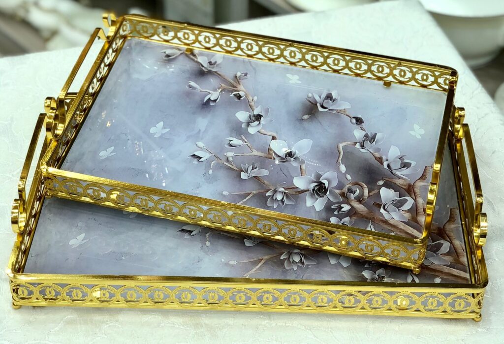 طقم صواني تقديم زجاج 2 قطعه