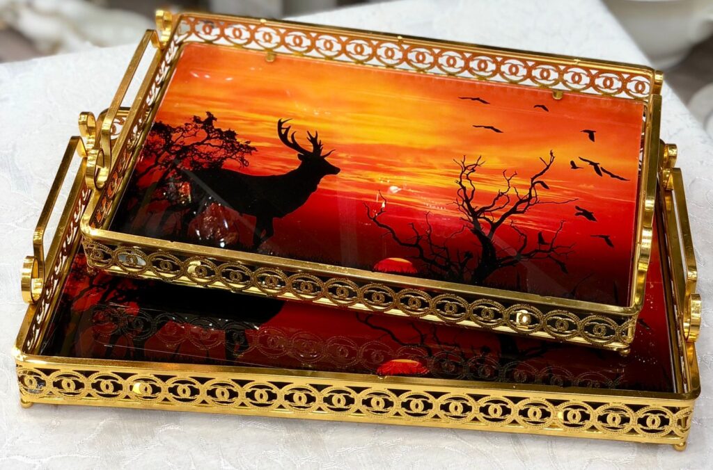 طقم صواني تقديم زجاج 2 قطعه