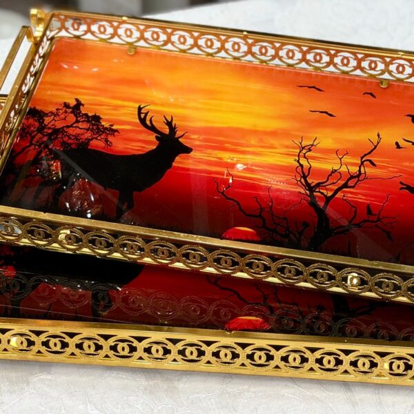 طقم صواني تقديم زجاج 2 قطعه