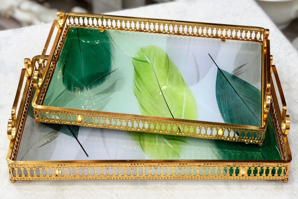 طقم صواني تقديم زجاج 2 قطعه