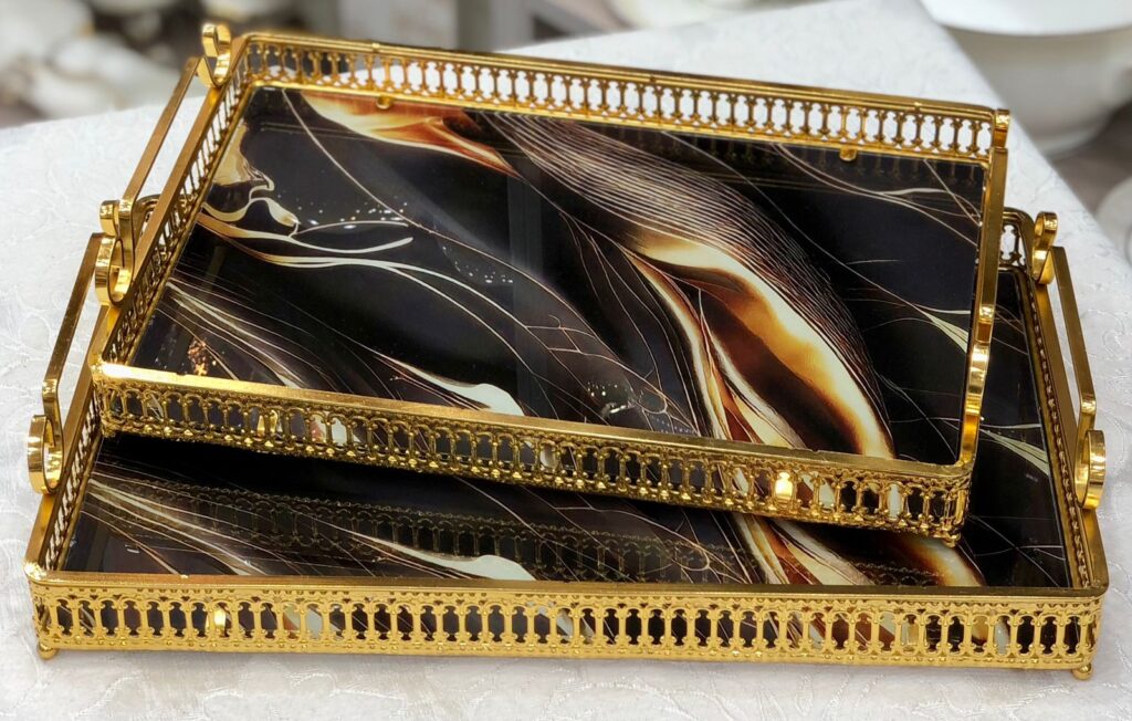 طقم صواني تقديم زجاج 2 قطعه