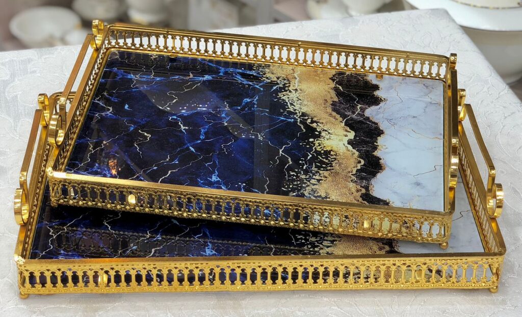 طقم صواني تقديم زجاج 2 قطعه