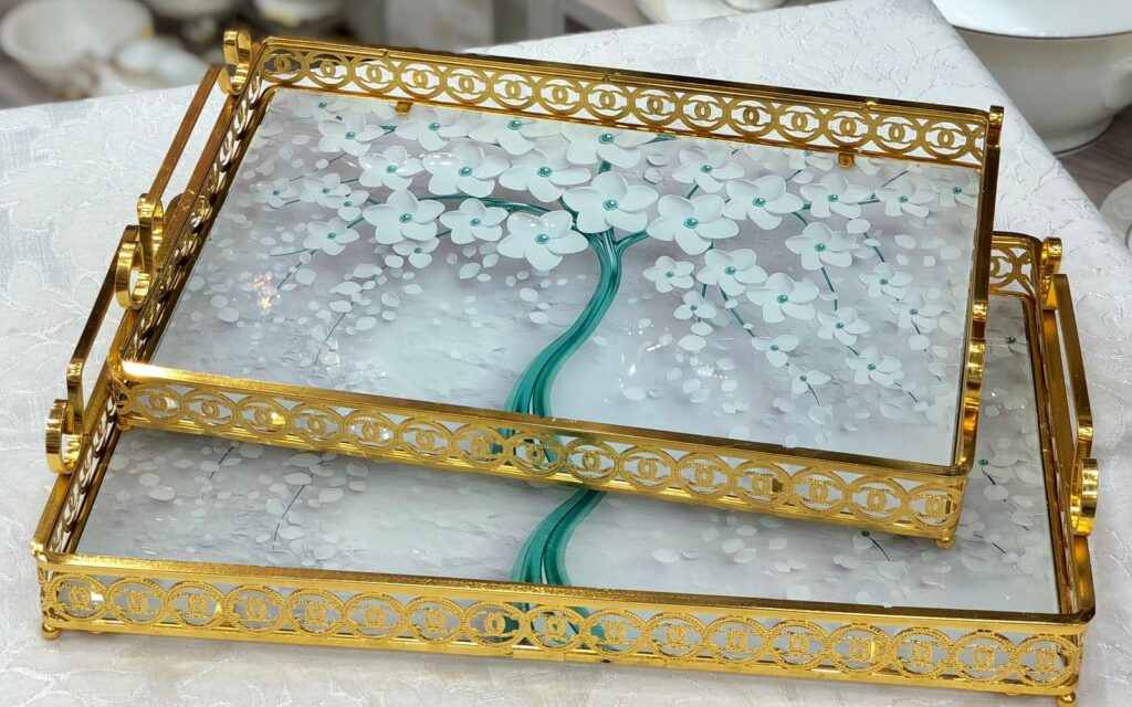 طقم صواني تقديم زجاج 2 قطعه