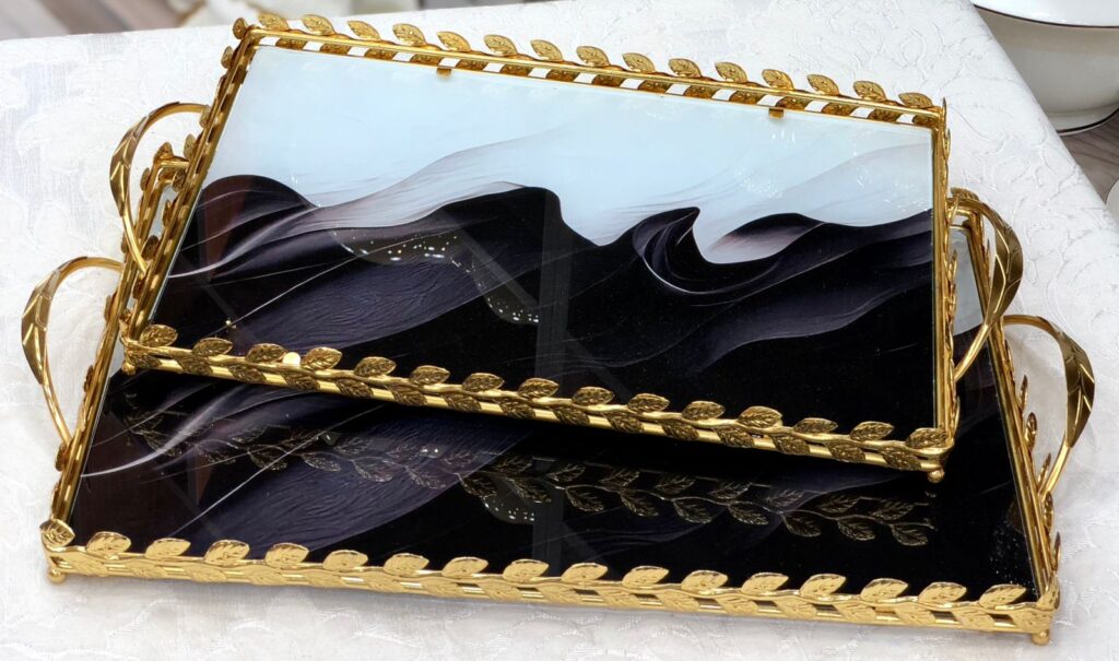 طقم صواني تقديم زجاج 2 قطعه