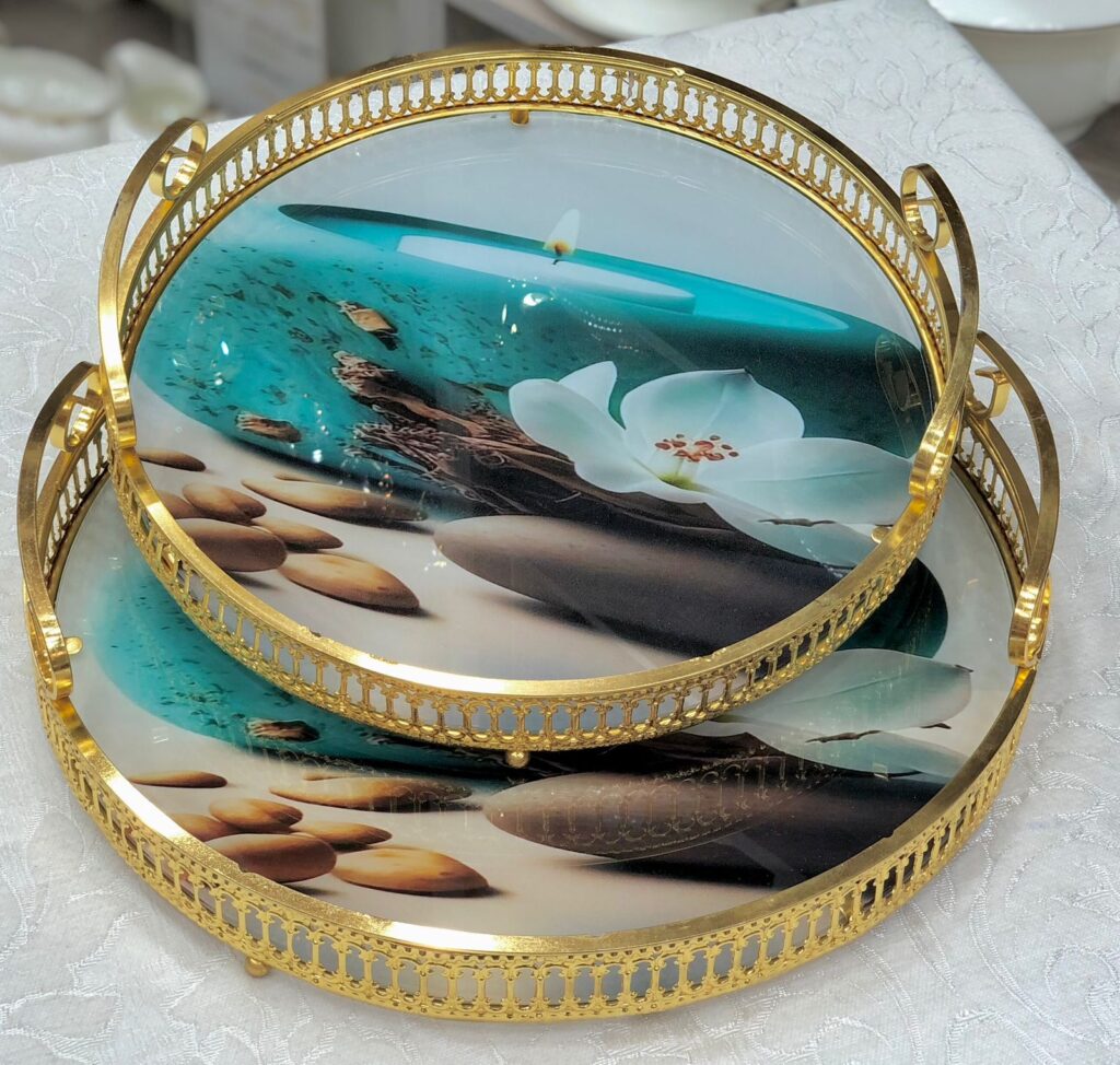 طقم صواني تقديم زجاج 2 قطعه