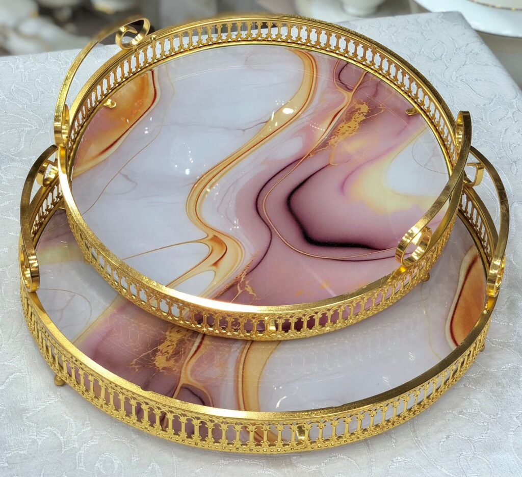 طقم صواني تقديم زجاج 2 قطعه