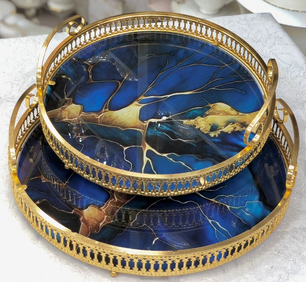 طقم صواني تقديم زجاج 2 قطعه