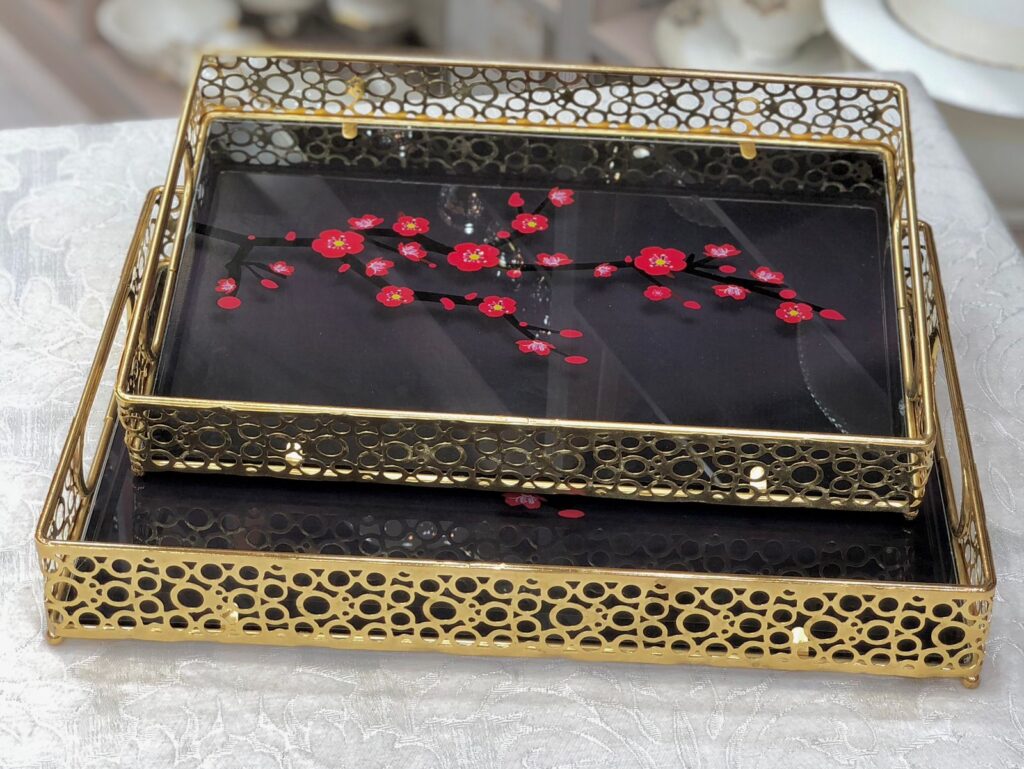 طقم صواني تقديم زجاج 2 قطعه