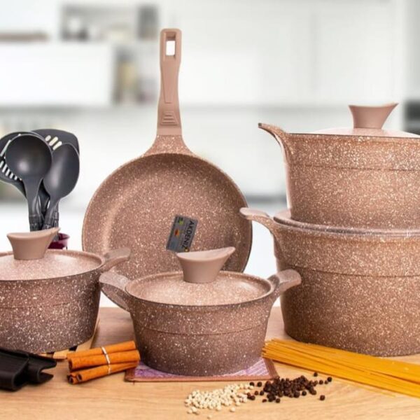 طقم حلل جرانيت مدور تركي 17 قطعه