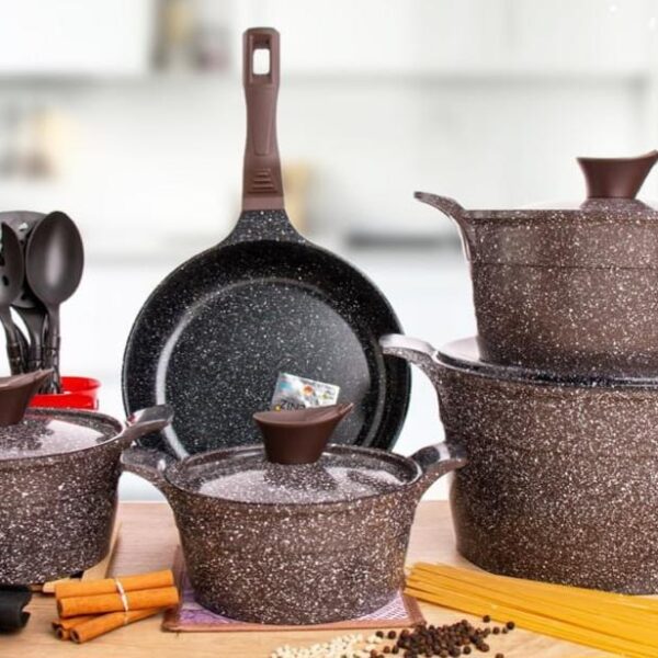 طقم حلل جرانيت مدور تركي 17 قطعه