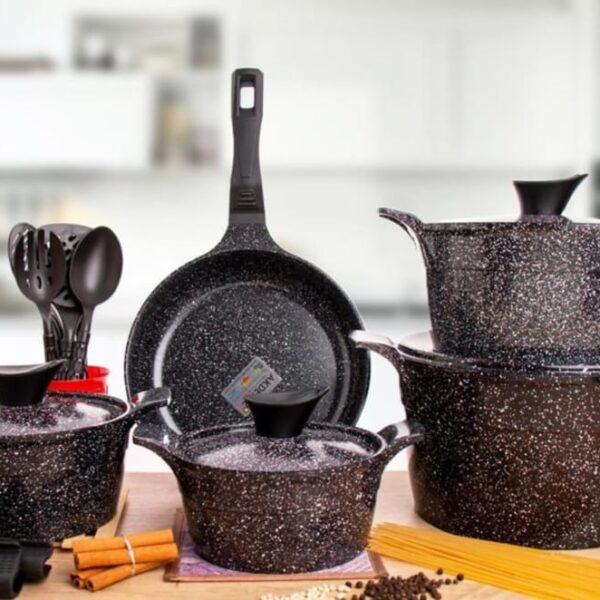 طقم حلل جرانيت مدور تركي 17 قطعه