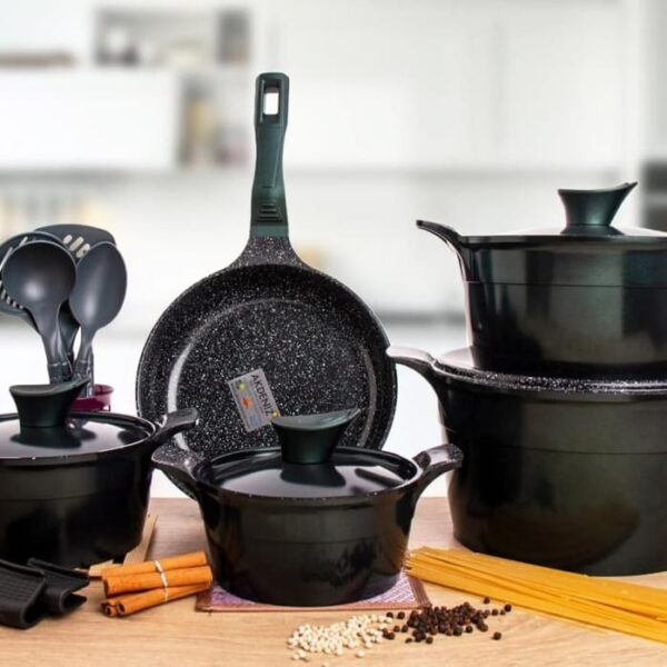 طقم حلل جرانيت مدور تركي 17 قطعه