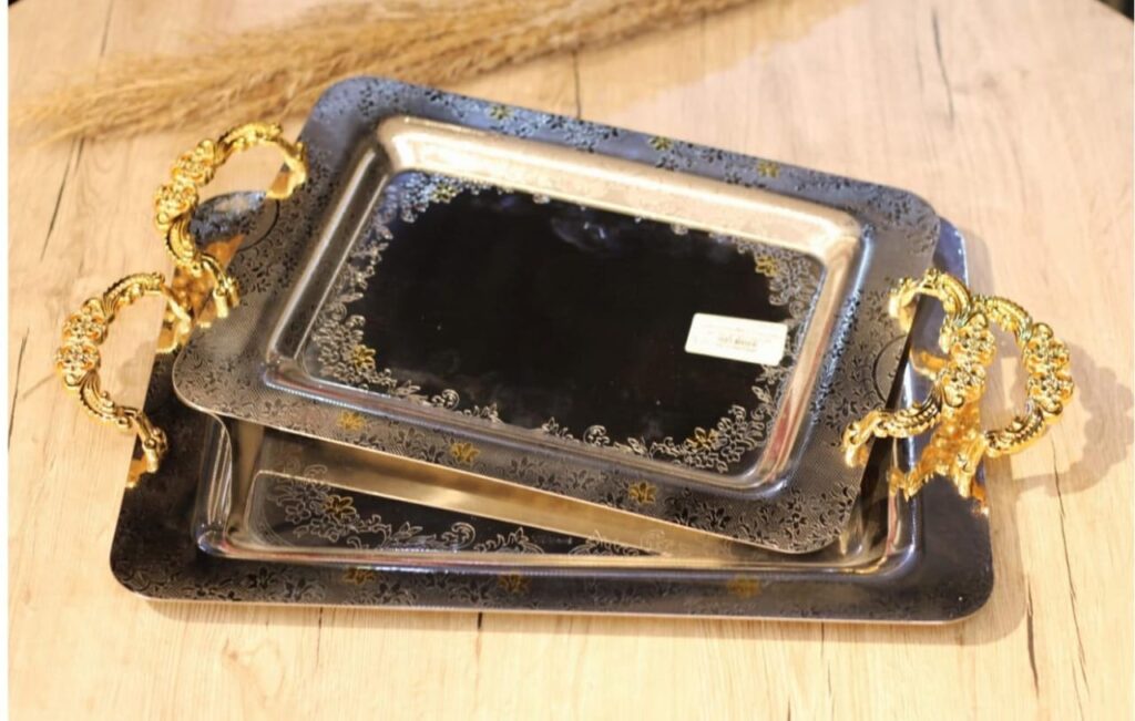 طقم صواني تقديم استانلس 2 قطعه