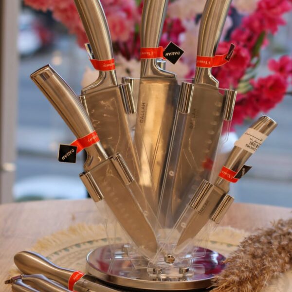 طقم سكاكين + حامل استيل 9 قطع