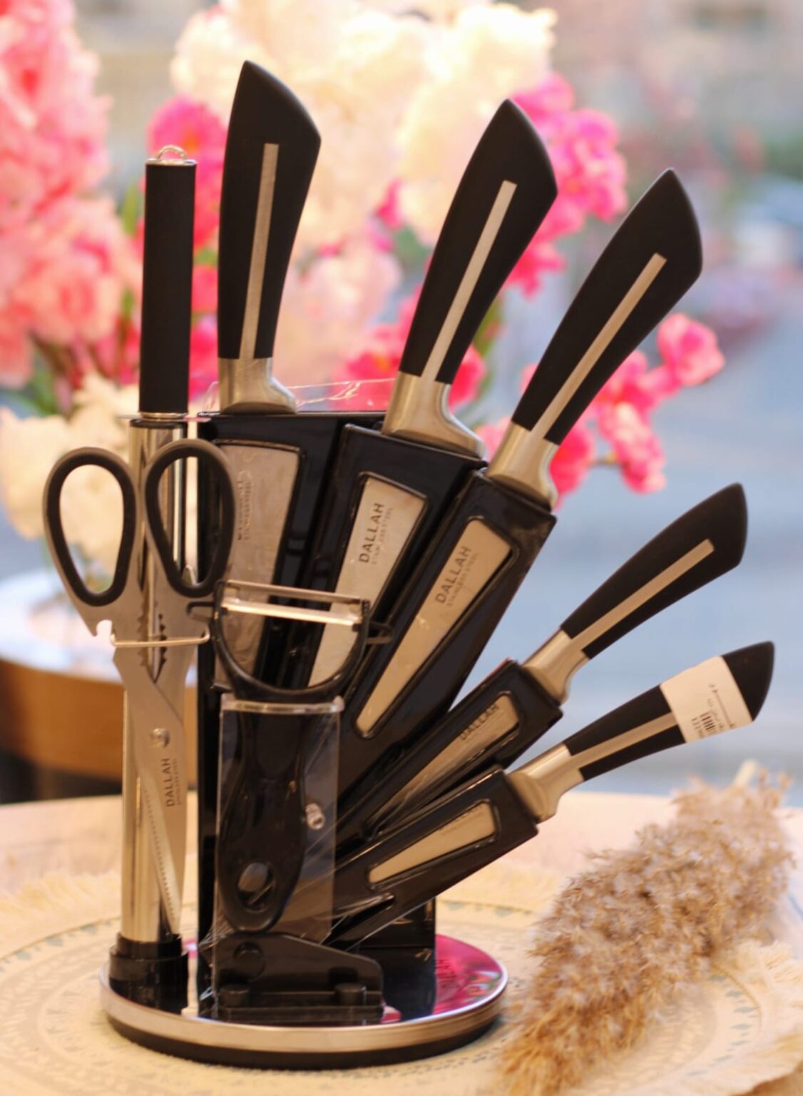 طقم سكاكين + حامل استيل 9 قطع