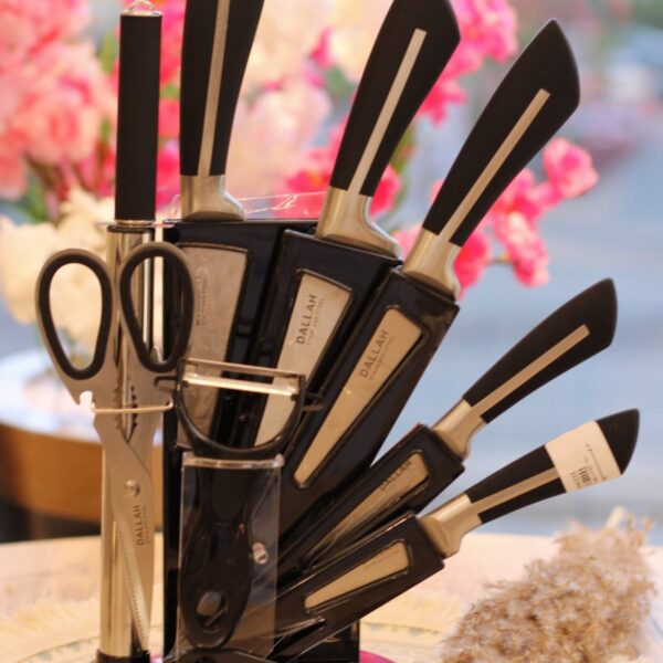 طقم سكاكين + حامل استيل 9 قطع