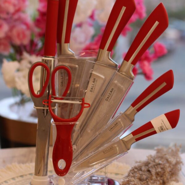 طقم سكاكين + حامل استيل 9 قطع