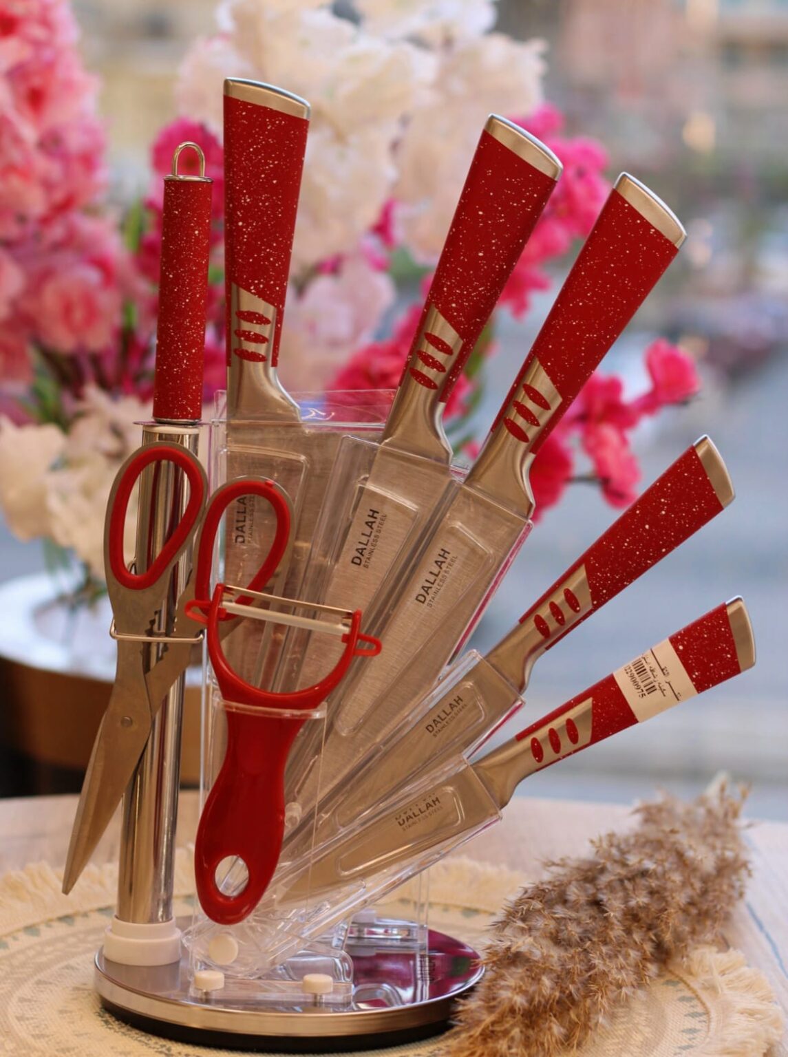 طقم سكاكين + حامل استيل 9 قطع