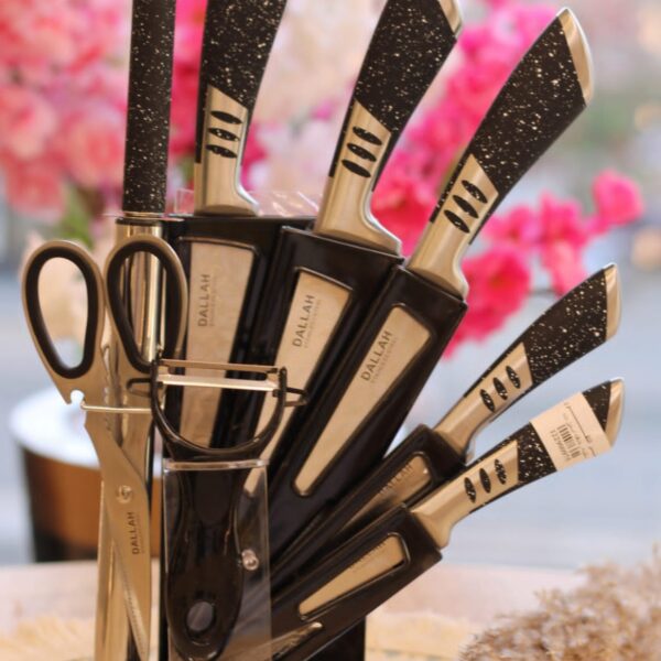 طقم سكاكين + حامل استيل 9 قطع