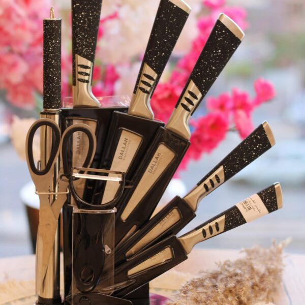 طقم سكاكين + حامل استيل 9 قطع