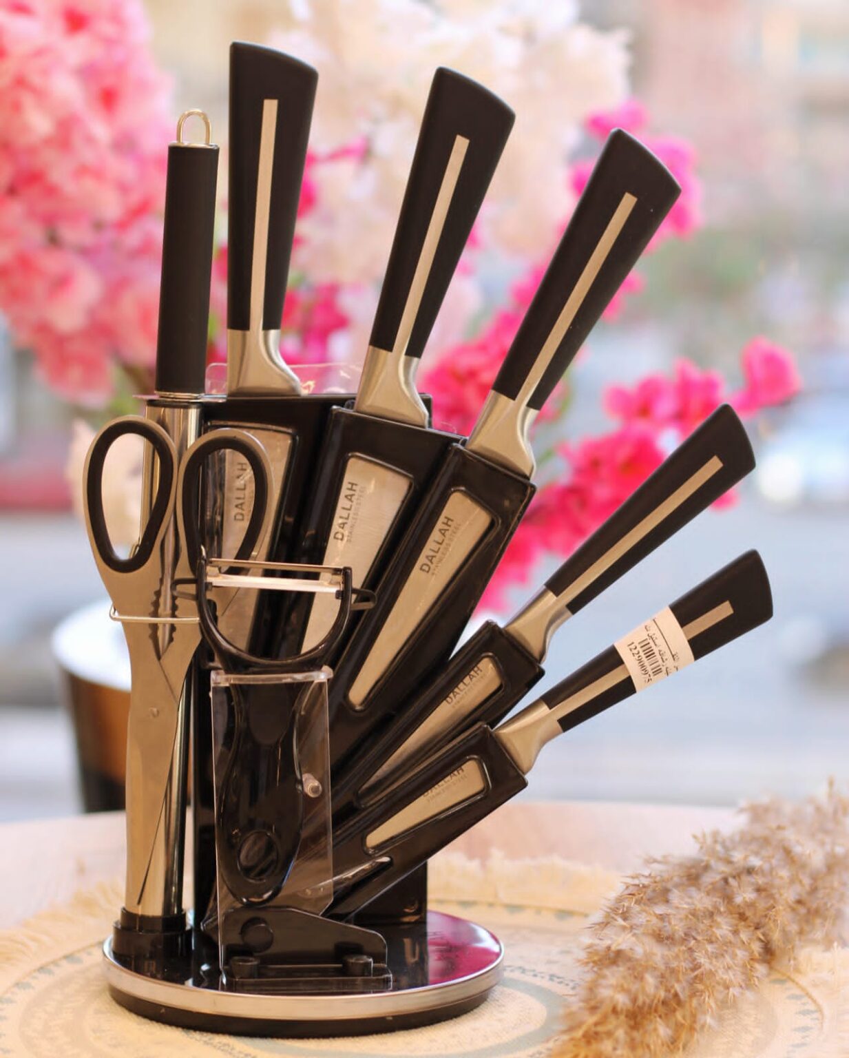 طقم سكاكين + حامل استيل 9 قطع