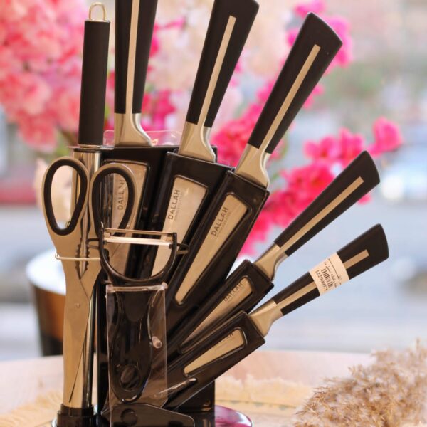 طقم سكاكين + حامل استيل 9 قطع